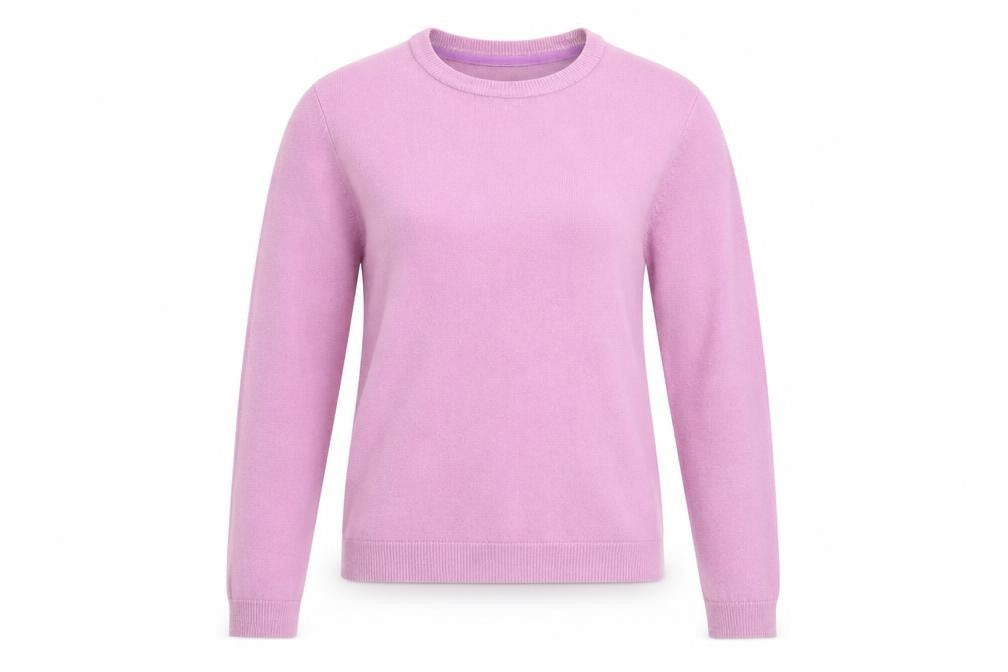 Front view of Plum Tree Women Pink Crew Neck Acrylic Jumper, size S