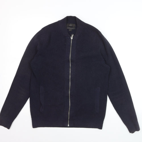 Marks and Spencer Men’s Blue Cotton Blend Full Zip Jumper Size M