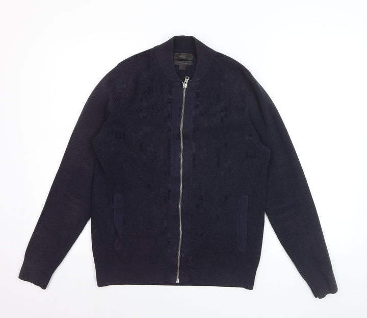Marks and Spencer Men’s Blue Cotton Blend Full Zip Jumper Size M