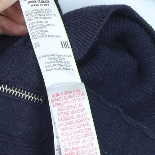 Marks and Spencer Men’s Blue Cotton Blend Full Zip Jumper Size M