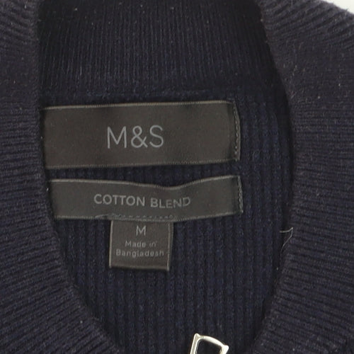 Marks and Spencer Men’s Blue Cotton Blend Full Zip Jumper Size M