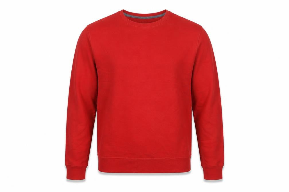 Front view of Champion Men's Red Crew Neck Pullover Sweatshirt, size M
