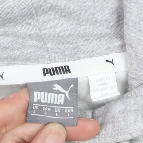 Puma Men Grey Pullover Hoodie L Hooded Sweatshirt Graphic Logo