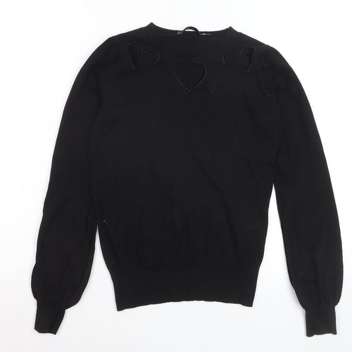 Oasis Women's Black XS Heart Cutout Crew Neck Knit Jumper