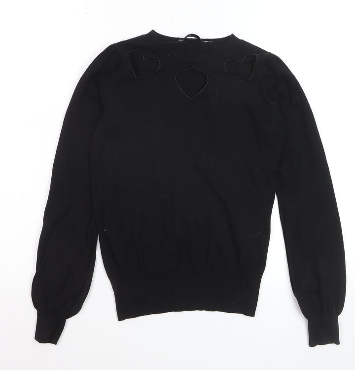 Oasis Women's Black XS Heart Cutout Crew Neck Knit Jumper