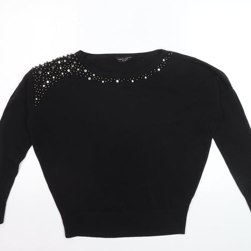Dorothy Perkins Women's Black Beaded Crew Neck Jumper Size 10