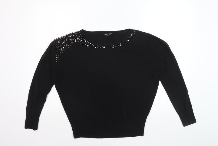 Dorothy Perkins Women's Black Beaded Crew Neck Jumper Size 10