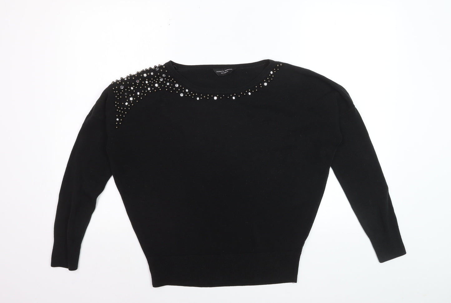 Dorothy Perkins Women's Black Beaded Crew Neck Jumper Size 10
