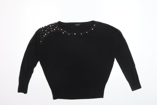 Dorothy Perkins Women's Black Beaded Crew Neck Jumper Size 10