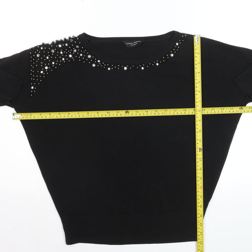 Dorothy Perkins Women's Black Beaded Crew Neck Jumper Size 10