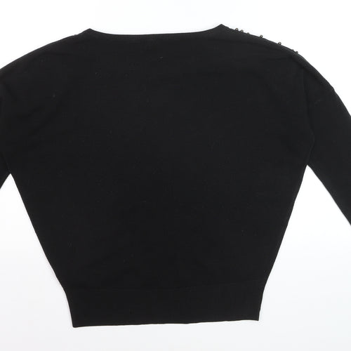 Dorothy Perkins Women's Black Beaded Crew Neck Jumper Size 10