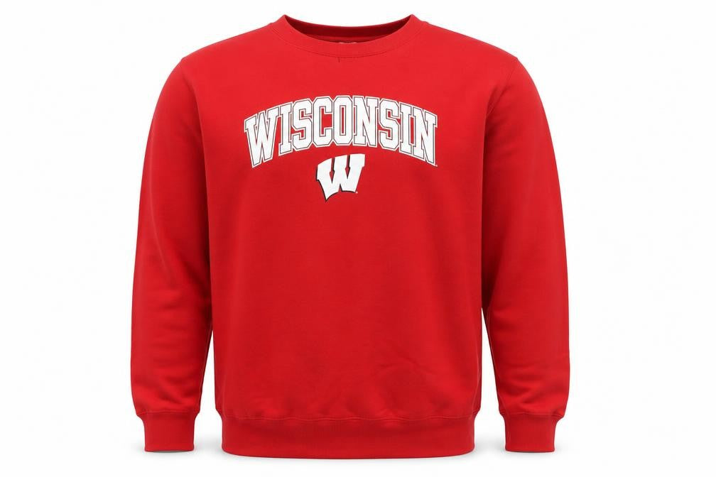 Front view of Pro Edge Men’s Red Wisconsin Logo jumper, size L