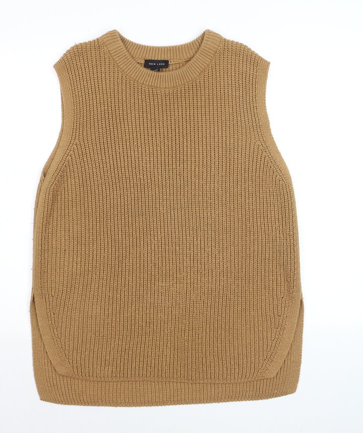 New Look Women Beige Knit Sleeveless Vest Jumper Size M