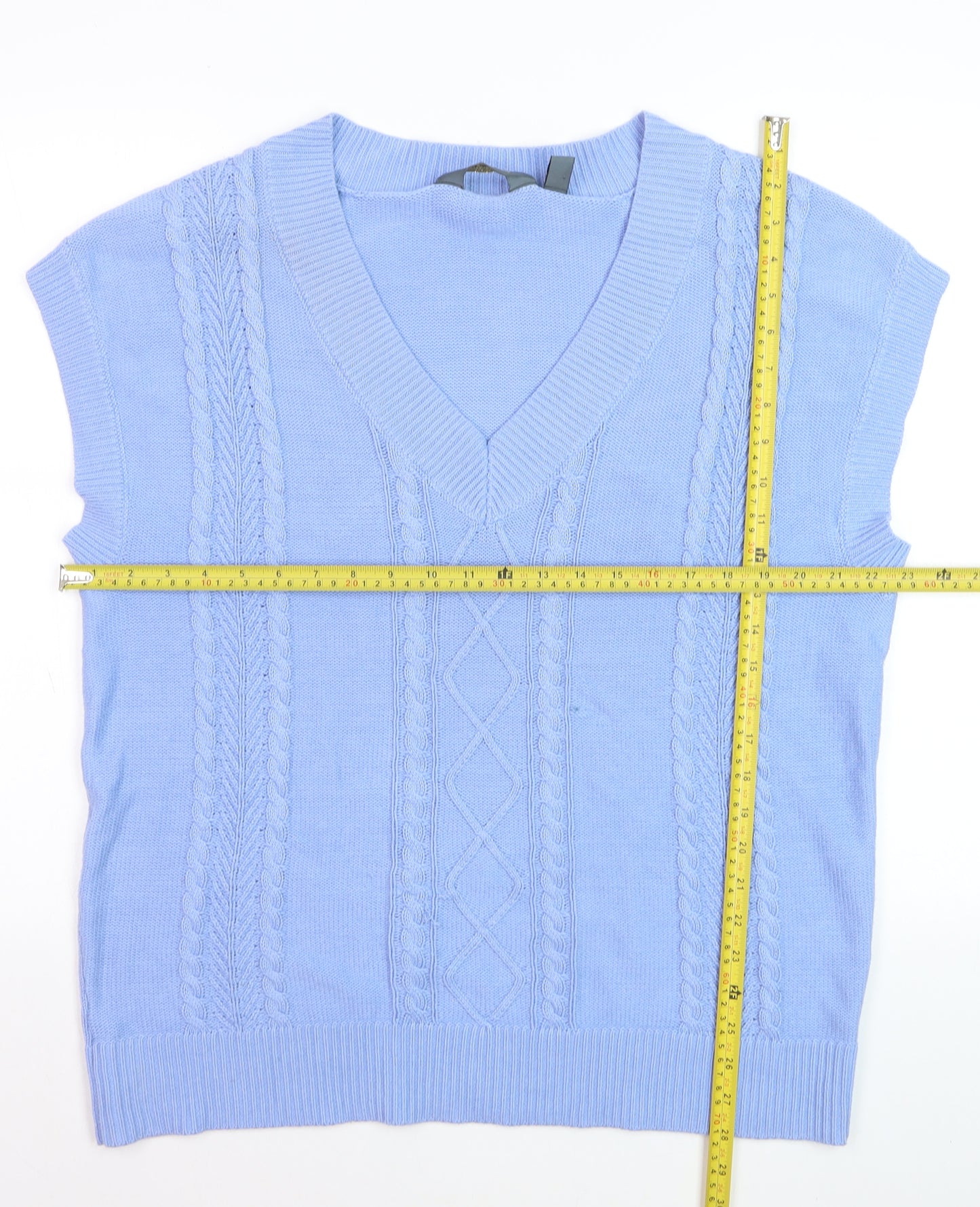 Ruth Langsford Women's Blue V-Neck Cable Knit Sleeveless Vest M