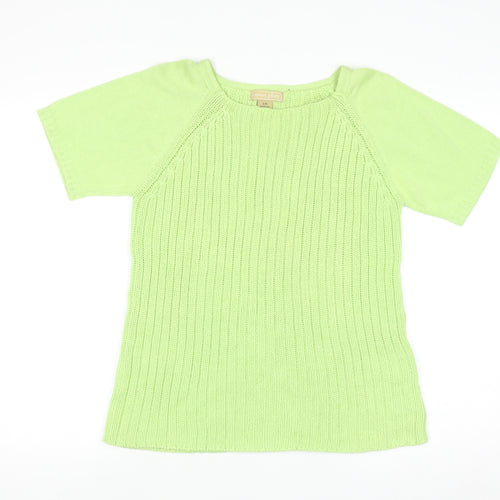 Cotton Ginny Women Green L Knit Short Sleeve Pullover Jumper