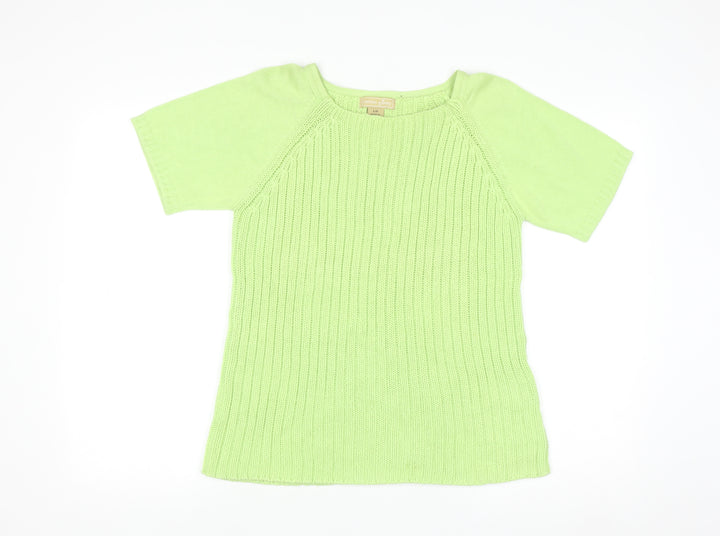 Cotton Ginny Women Green L Knit Short Sleeve Pullover Jumper