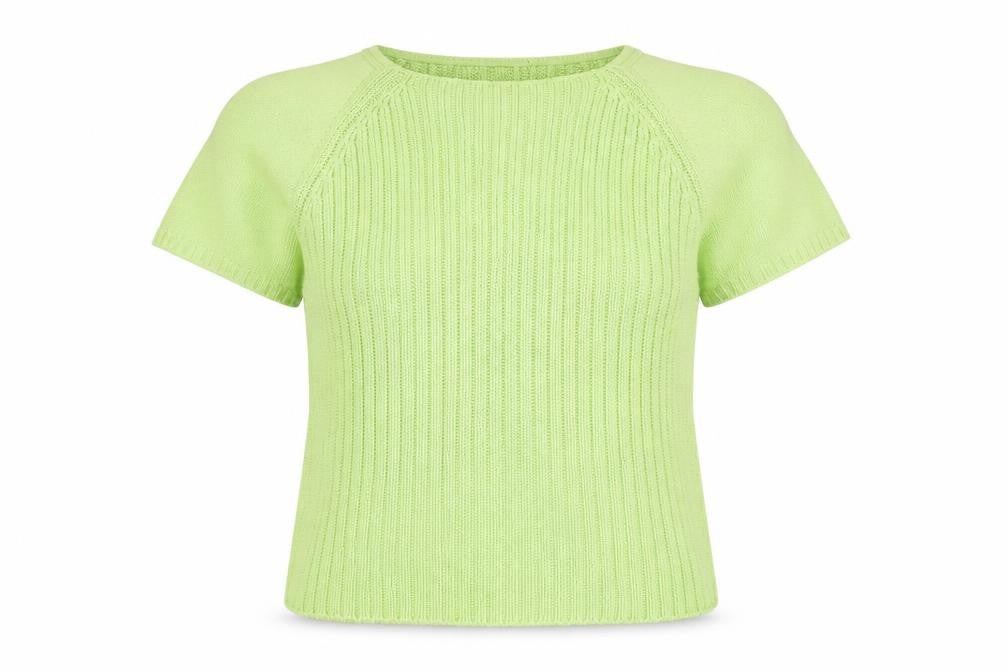 Front view of Cotton Ginny Women Green L Knit Short Sleeve jumper