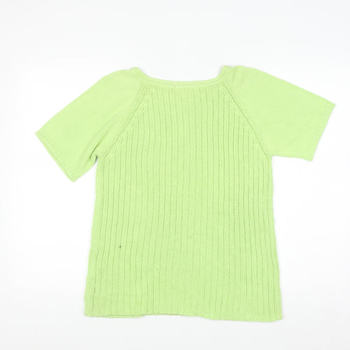 Cotton Ginny Women Green L Knit Short Sleeve Pullover Jumper