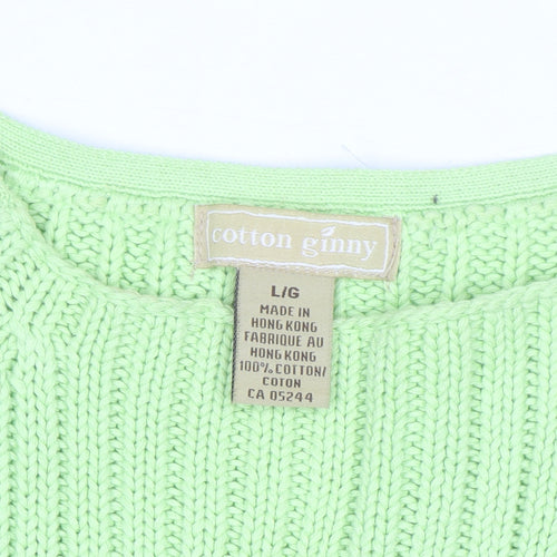 Cotton Ginny Women Green L Knit Short Sleeve Pullover Jumper
