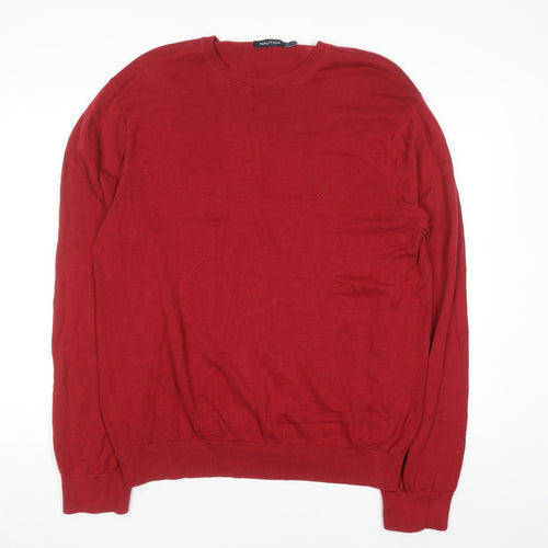 Nautica Men's Red Cotton Crew Neck Pullover Jumper Size L