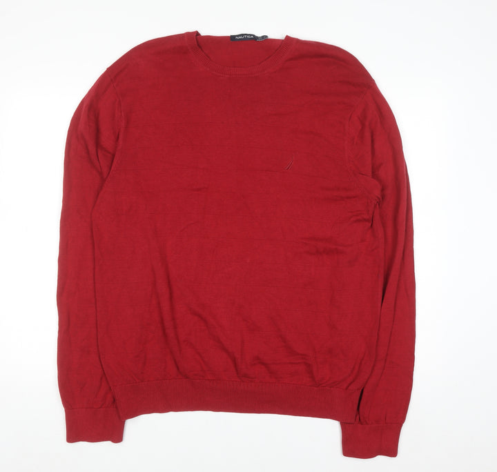 Nautica Men's Red Cotton Crew Neck Pullover Jumper Size L