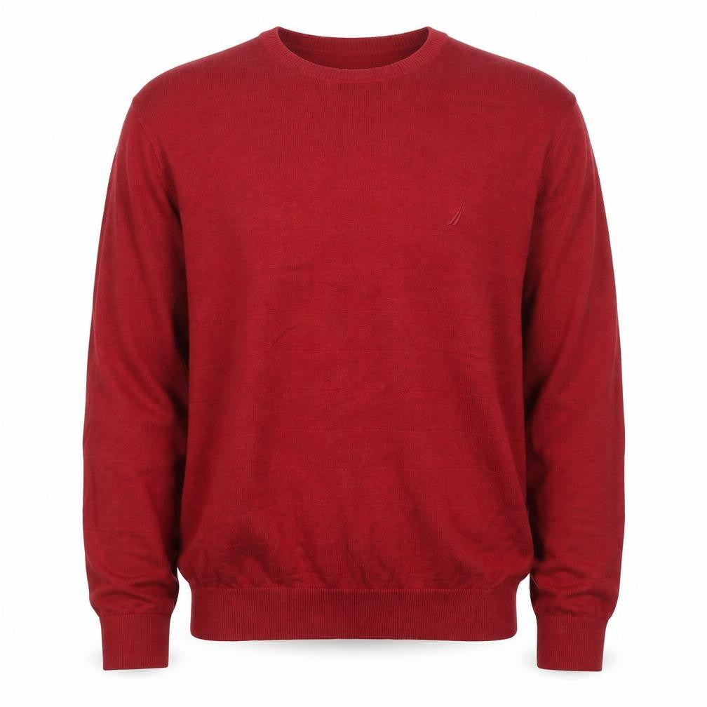 Front view of Nautica Men's Red Cotton Crew Neck jumper, size L