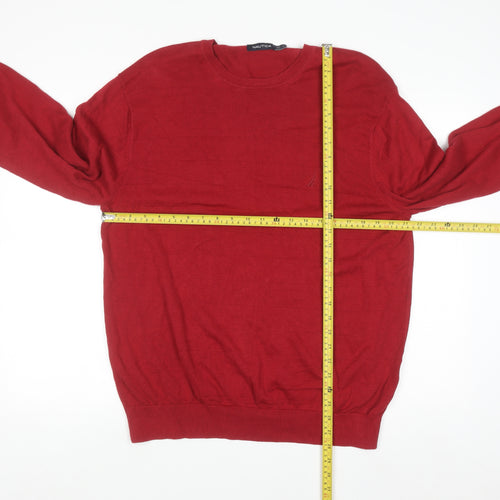 Nautica Men's Red Cotton Crew Neck Pullover Jumper Size L