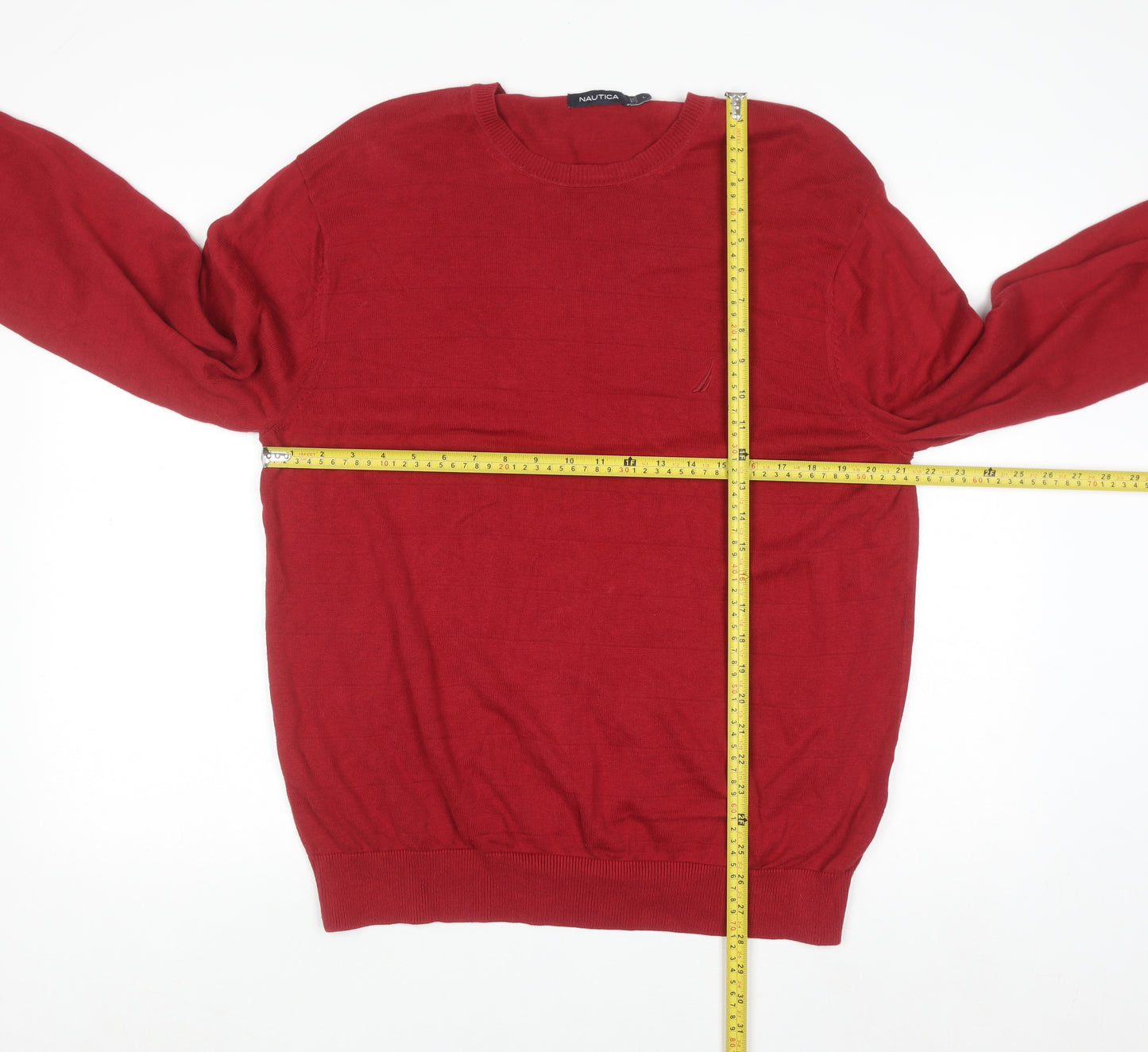 Nautica Men's Red Cotton Crew Neck Pullover Jumper Size L