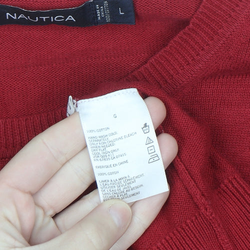 Nautica Men's Red Cotton Crew Neck Pullover Jumper Size L