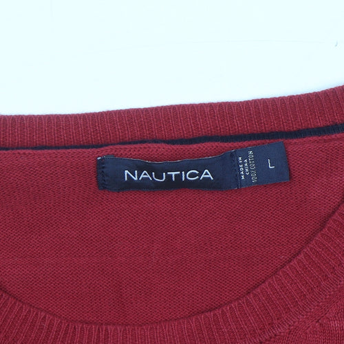 Nautica Men's Red Cotton Crew Neck Pullover Jumper Size L