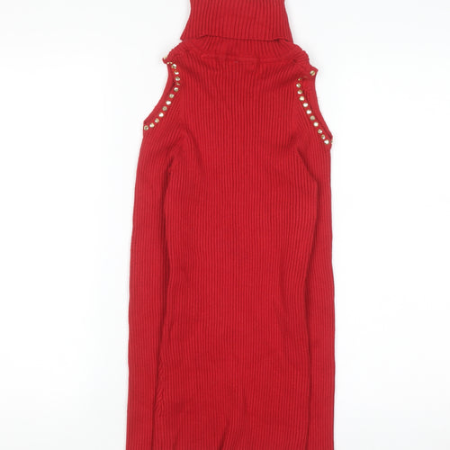 XOXO Womens Red Cold Shoulder Roll Neck Pullover Jumper Size L