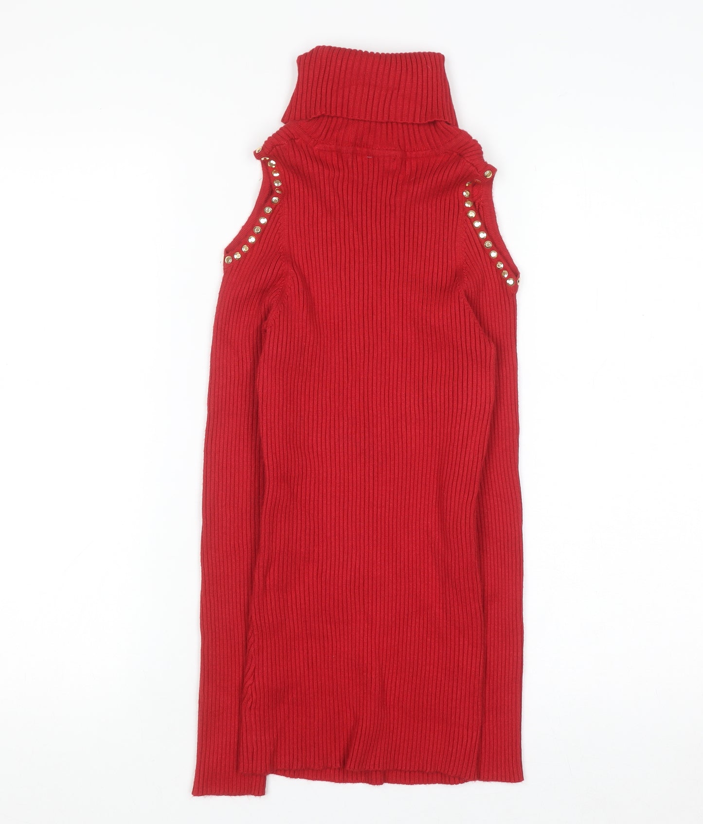 XOXO Womens Red Cold Shoulder Roll Neck Pullover Jumper Size L