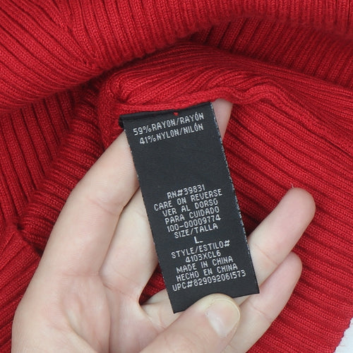 XOXO Womens Red Cold Shoulder Roll Neck Pullover Jumper Size L