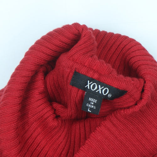 XOXO Womens Red Cold Shoulder Roll Neck Pullover Jumper Size L