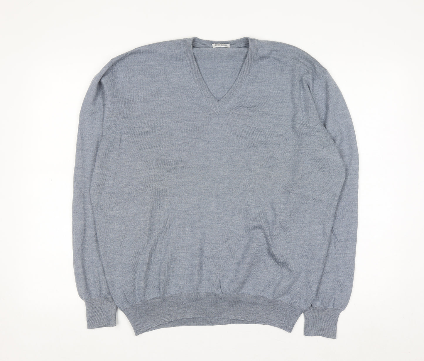 Gran Sasso Men’s Grey Wool V-Neck Pullover Jumper Size L