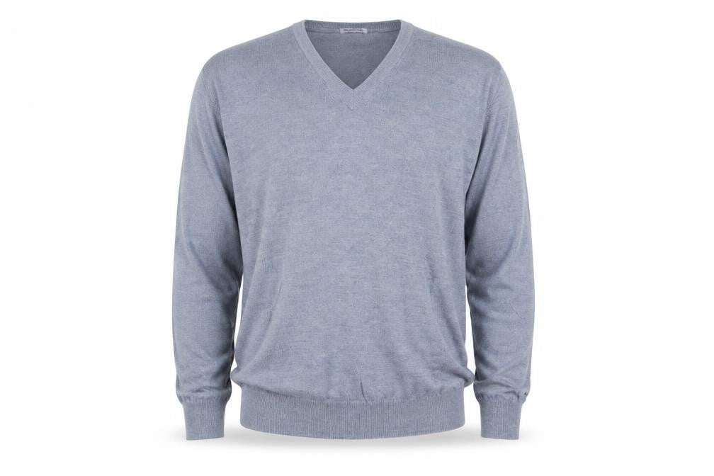 Front view of Gran Sasso Men’s Grey Wool V-Neck jumper, size L