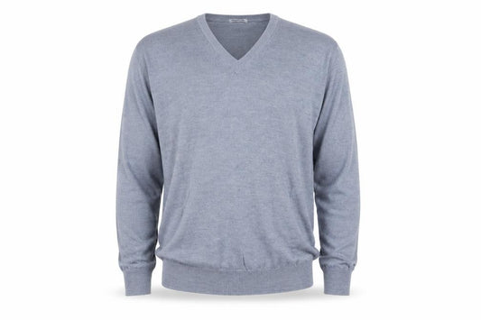 Front view of Gran Sasso Men’s Grey Wool V-Neck jumper, size L
