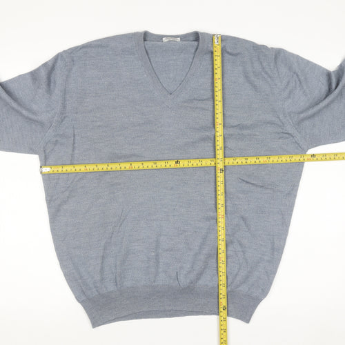 Gran Sasso Men’s Grey Wool V-Neck Pullover Jumper Size L