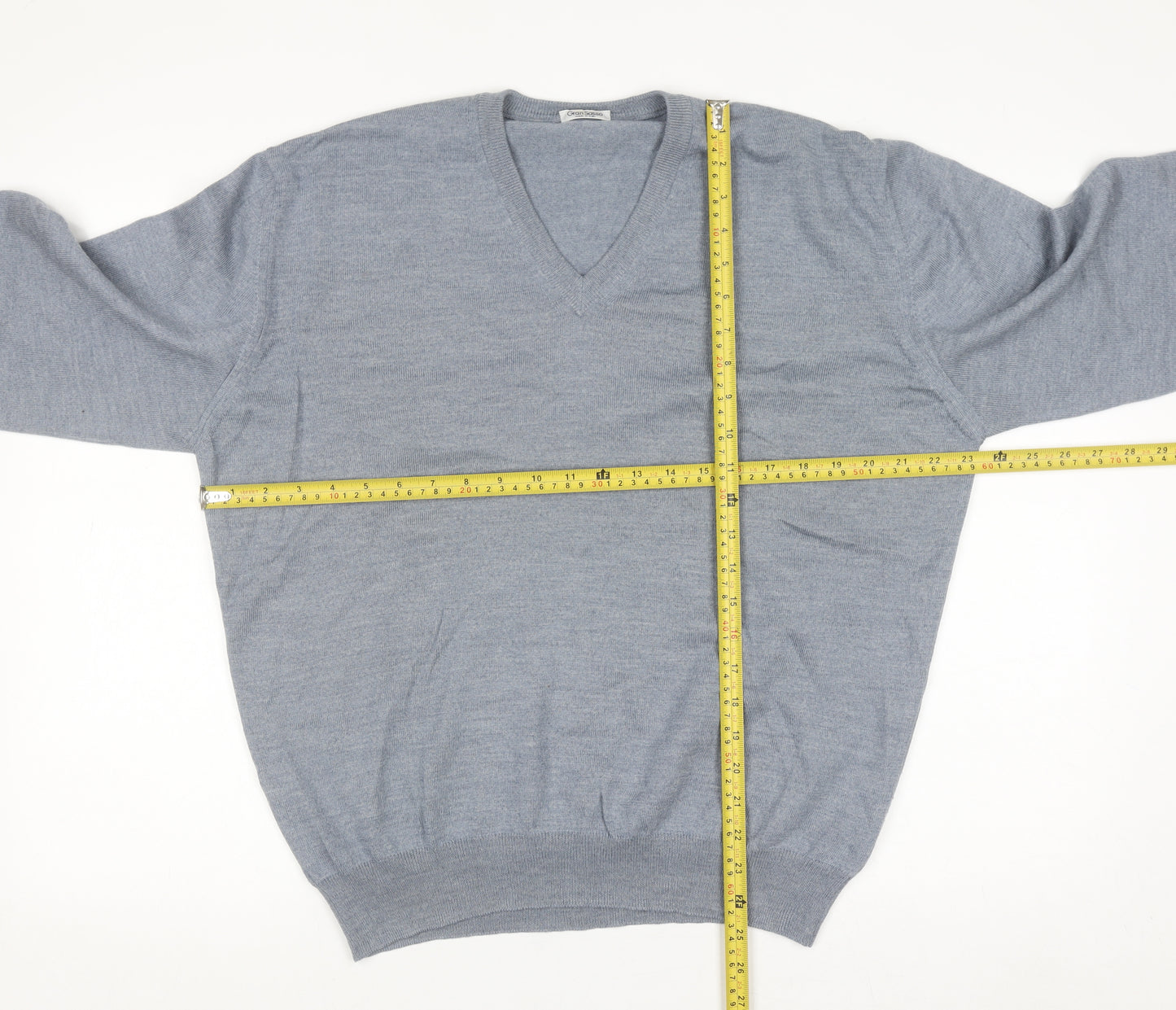 Gran Sasso Men’s Grey Wool V-Neck Pullover Jumper Size L