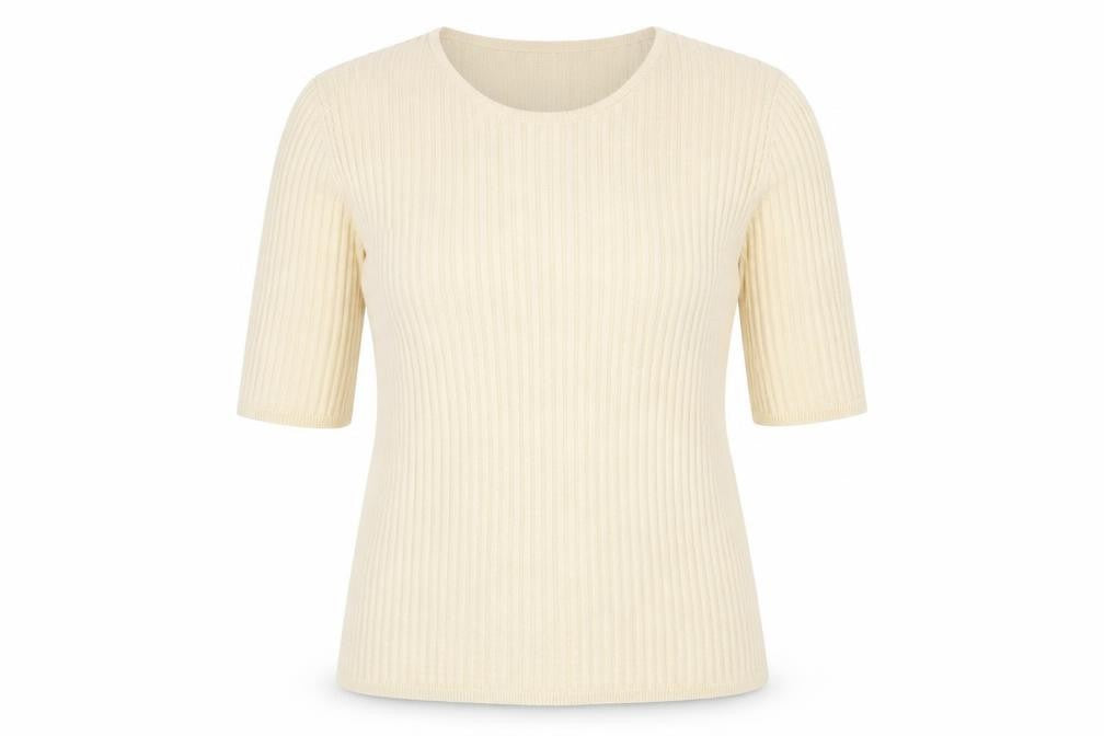 Front view of Belford for Neiman Marcus Women's Beige Silk Knit Jumper M