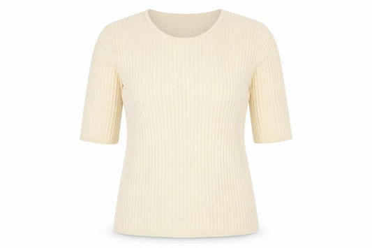 Front view of Belford for Neiman Marcus Women's Beige Silk Knit Jumper M