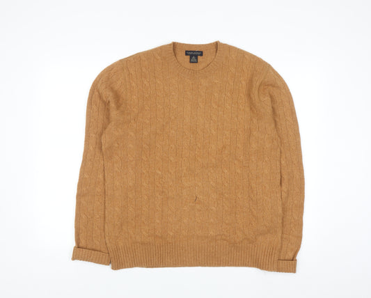Banana Republic Men's Beige Cable-Knit Wool Angora Cashmere Jumper M