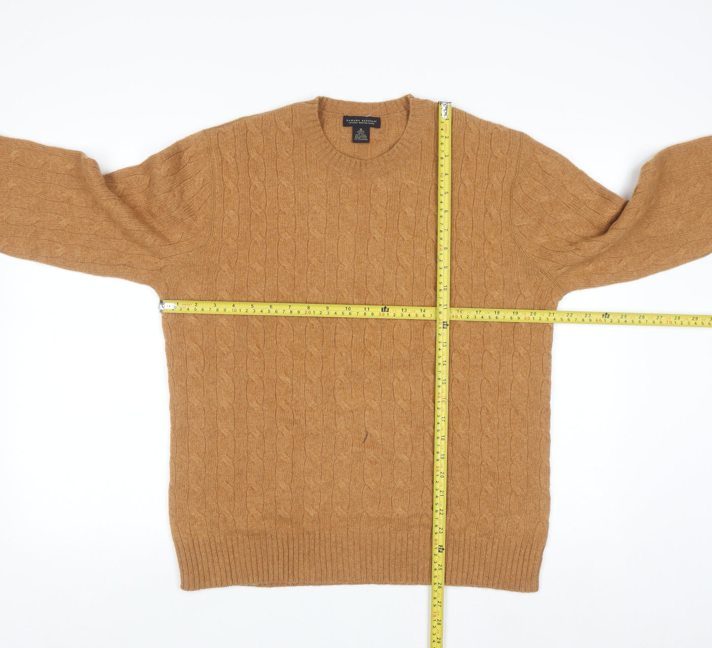 Banana Republic Men's Beige Cable-Knit Wool Angora Cashmere Jumper M