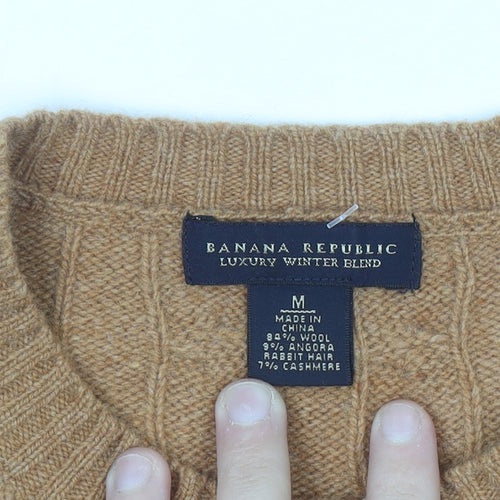 Banana Republic Men's Beige Cable-Knit Wool Angora Cashmere Jumper M