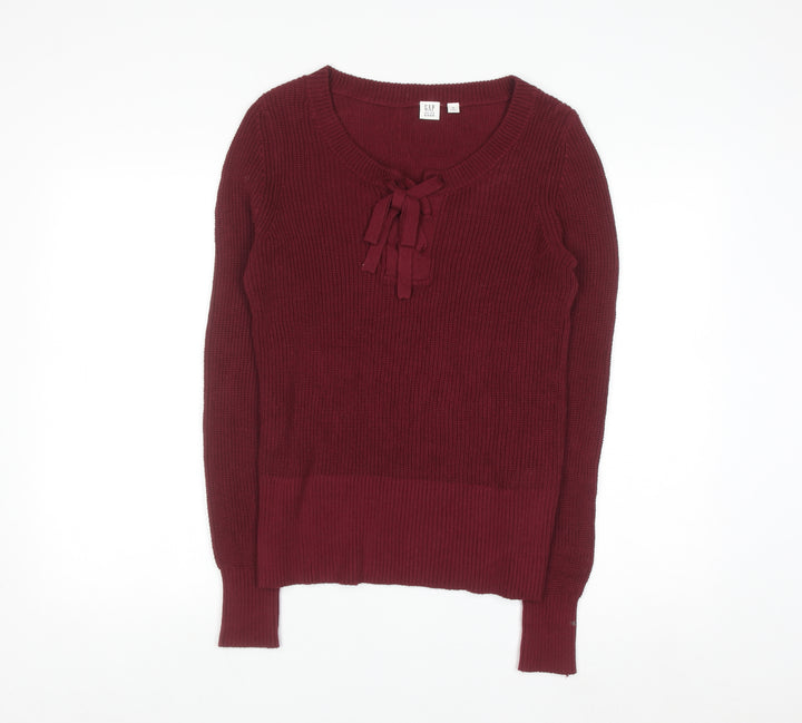 GAP Women’s Red Cotton Knit Bow Pullover Jumper M