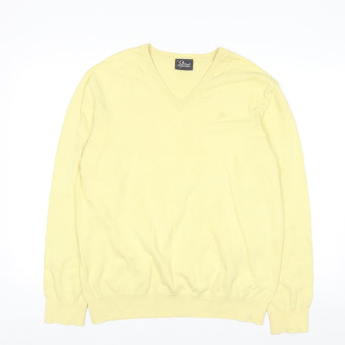 Peak Performance Men's Yellow V-Neck Cotton Knit Jumper XL