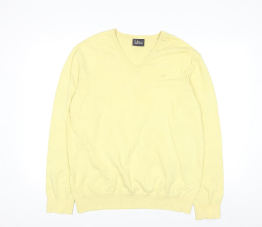 Peak Performance Men's Yellow V-Neck Cotton Knit Jumper XL