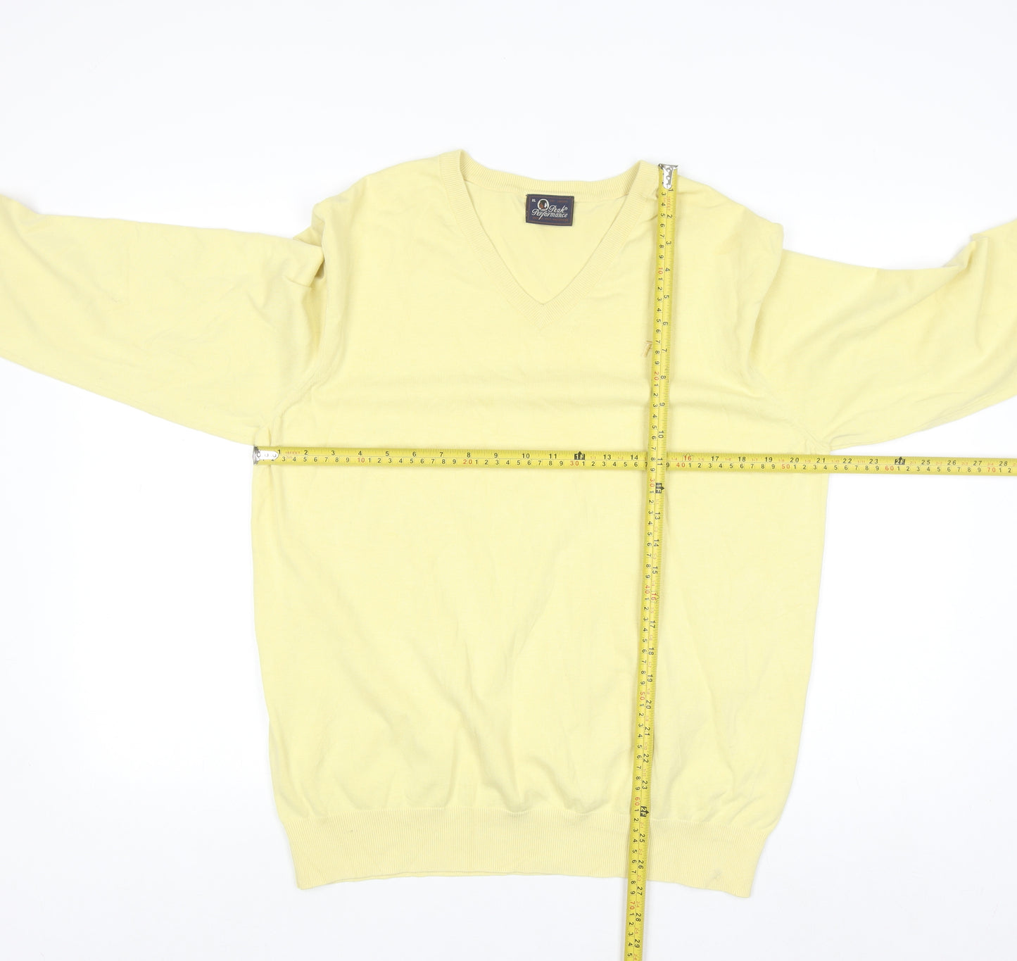 Peak Performance Men's Yellow V-Neck Cotton Knit Jumper XL