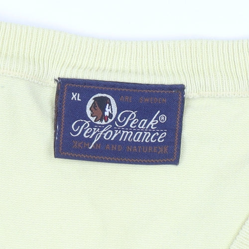 Peak Performance Men's Yellow V-Neck Cotton Knit Jumper XL