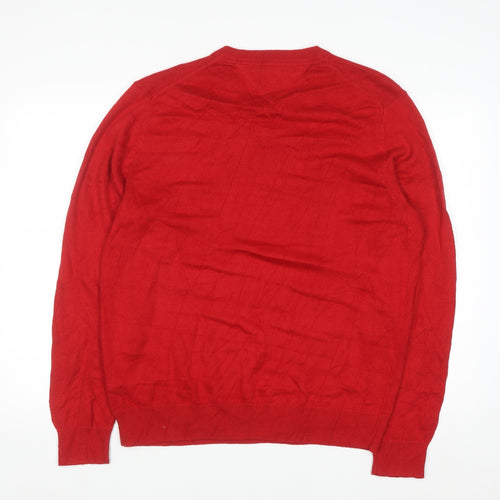 Tommy Hilfiger Men's Red V-Neck Cotton Blend Jumper L